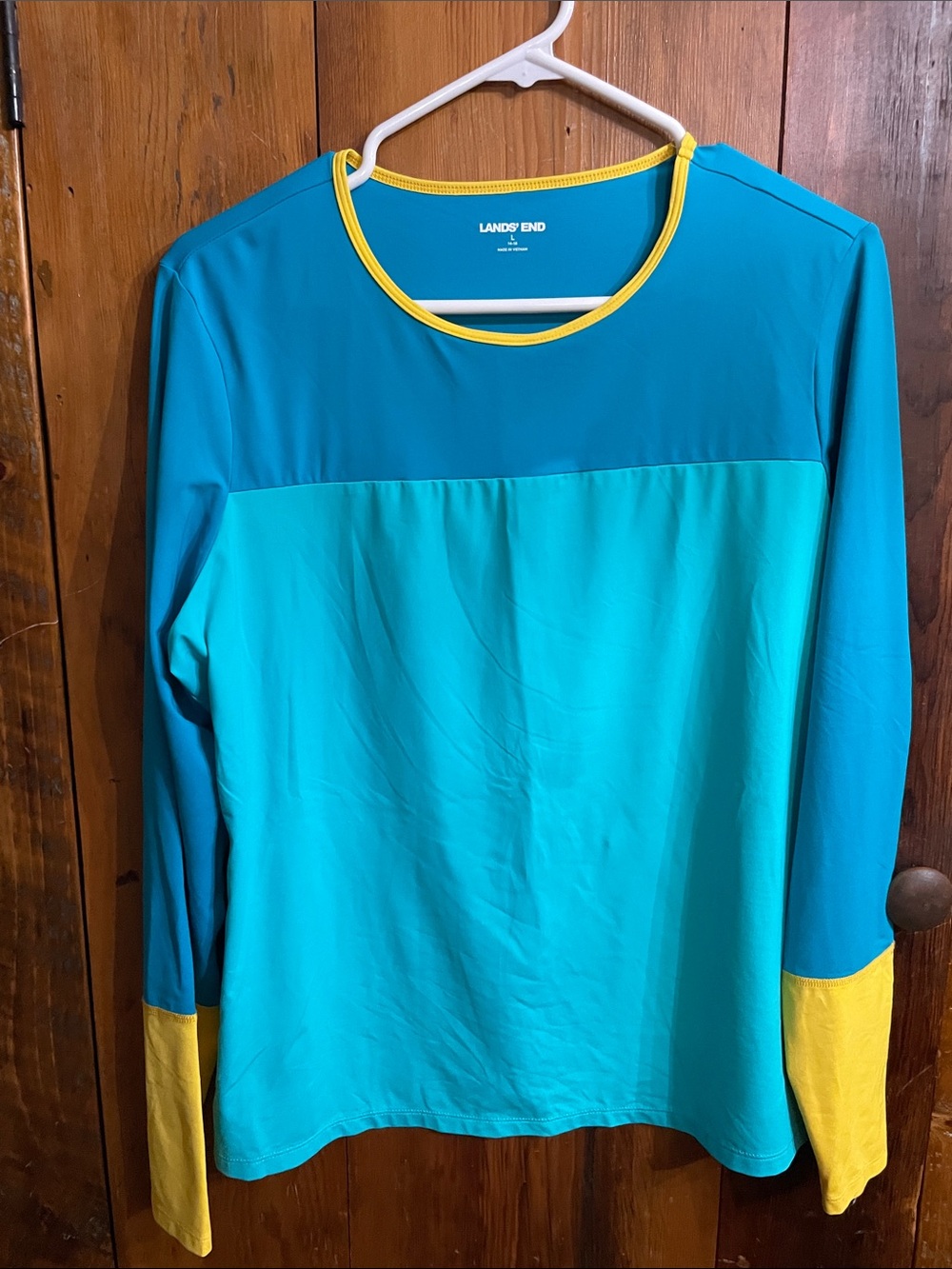 Lands' End Teal & Yellow Colorblock Long-Sleeve Top